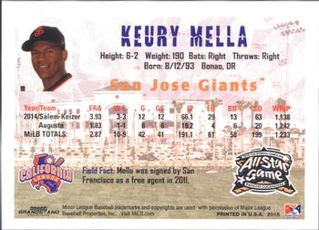 2015 Grandstand California League / Carolina League All-Star Game #NNO Keury Mella Back