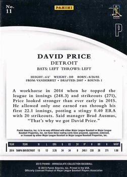 2015 Panini Immaculate Collection #11 David Price Back