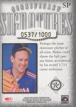 1998 Donruss Signature - Significant Signatures #SP Nolan Ryan Back