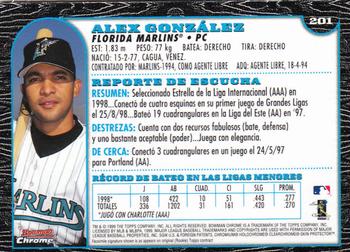 1999 Bowman Chrome - International #201 Alex Gonzalez  Back