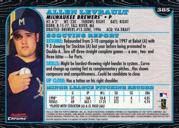 1999 Bowman Chrome - International #385 Allen Levrault  Back