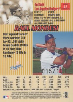 1999 Bowman's Best - Atomic Refractors #42 Raul Mondesi  Back