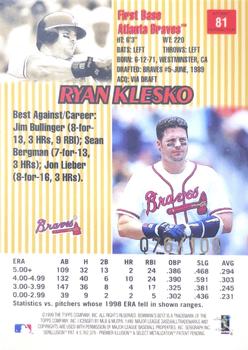 1999 Bowman's Best - Atomic Refractors #81 Ryan Klesko  Back