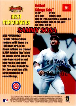 1999 Bowman's Best - Atomic Refractors #91 Sammy Sosa Back