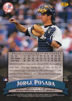 1998 Finest #217 Jorge Posada Back