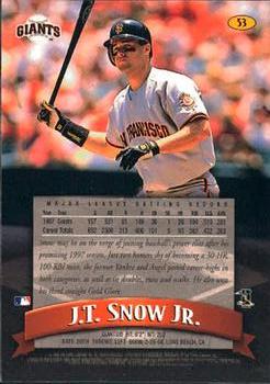 1998 Finest #53 J.T. Snow Jr. Back