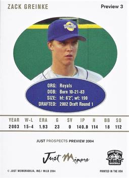 2004 Just Prospects - 05 Preview #3 Zack Greinke Back
