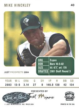 2004 Just Prospects - Autographs #40 Mike Hinckley Back