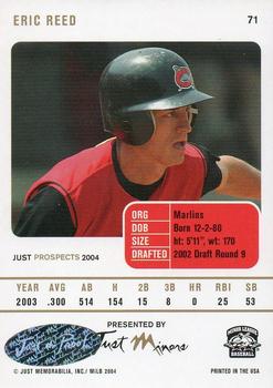 2004 Just Prospects - Autographs #71 Eric Reed Back