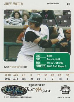 2004 Just Prospects - Gold #85 Joey Votto Back