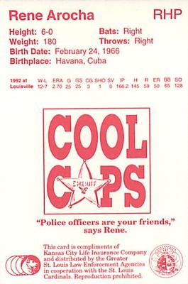 1993 St. Louis Cardinals Police #NNO Rene Arocha Back
