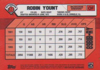 2014 Bowman Platinum - 1989 Bowman is Back Silver Diamond Refractor #89BIB-RY Robin Yount Back