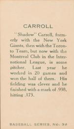 1912 Imperial Tobacco C46 #39 Shadow Carroll Back