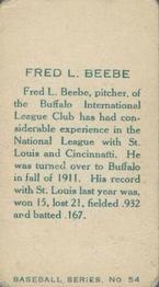 1912 Imperial Tobacco C46 #54 Fred Beebe Back