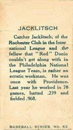 1912 Imperial Tobacco C46 #62 Fred Jacklitsch Back