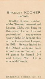 1912 Imperial Tobacco C46 #82 Bradley Kocher Back