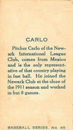 1912 Imperial Tobacco C46 #85 Tony Carlo Back