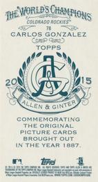 2015 Topps Allen & Ginter - Mini A & G Back #78 Carlos Gonzalez Back