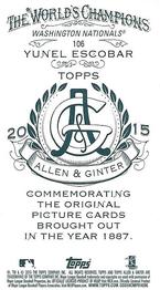 2015 Topps Allen & Ginter - Mini A & G Back #106 Yunel Escobar Back