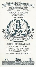 2015 Topps Allen & Ginter - Mini A & G Back #113 Ryan Braun Back