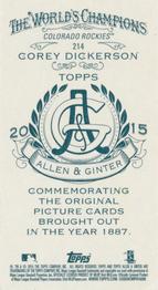 2015 Topps Allen & Ginter - Mini A & G Back #214 Corey Dickerson Back
