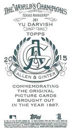 2015 Topps Allen & Ginter - Mini A & G Back #261 Yu Darvish Back