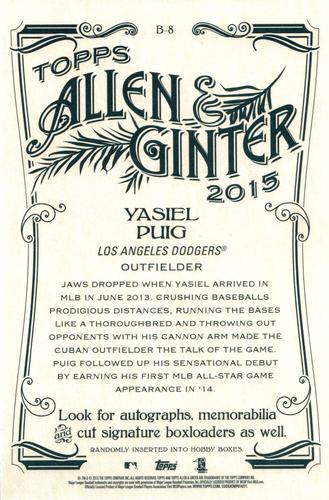 2015 Topps Allen & Ginter - Box Loaders #B-8 Yasiel Puig Back