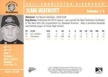 2011 MultiAd Charleston RiverDogs #1 Slade Heathcott Back