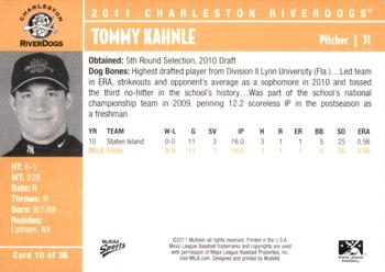 2011 MultiAd Charleston RiverDogs #10 Tommy Kahnle Back