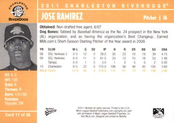 2011 MultiAd Charleston RiverDogs #17 Jose Ramirez  Back