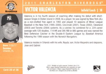 2011 MultiAd Charleston RiverDogs #29 Victor Valencia Back