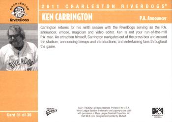 2011 MultiAd Charleston RiverDogs #31 Ken Carrington Back
