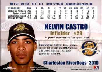 2010 Grandstand Charleston RiverDogs #NNO Kelvin Castro Back