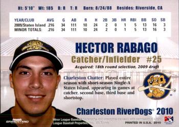 2010 Grandstand Charleston RiverDogs #NNO Hector Rabago Back
