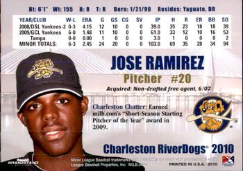2010 Grandstand Charleston RiverDogs #NNO Jose Ramirez Back