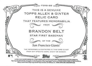 2015 Topps Allen & Ginter - Full Size Relic #FSRB-BB Brandon Belt Back