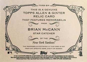 2015 Topps Allen & Ginter - Full Size Relic #FSRB-BM Brian McCann Back