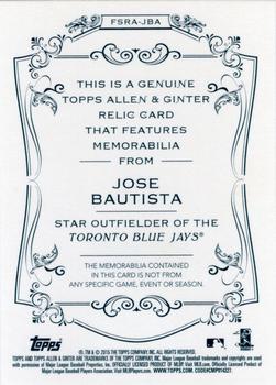 2015 Topps Allen & Ginter - Full Size Relic #FSRA-JBA Jose Bautista Back