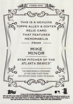 2015 Topps Allen & Ginter - Full Size Relic #FSRA-MMI Mike Minor Back