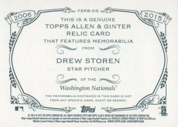2015 Topps Allen & Ginter - Full Size Relic #FSRB-DS Drew Storen Back