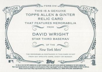 2015 Topps Allen & Ginter - Full Size Relic #FSRB-DW David Wright Back