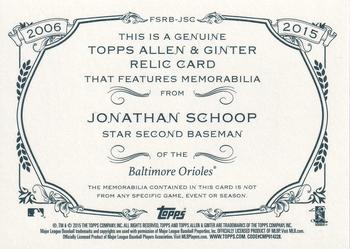 2015 Topps Allen & Ginter - Full Size Relic #FSRB-JSC Jonathan Schoop Back