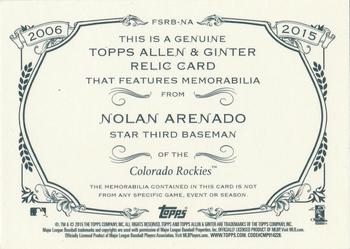 2015 Topps Allen & Ginter - Full Size Relic #FSRB-NA Nolan Arenado Back
