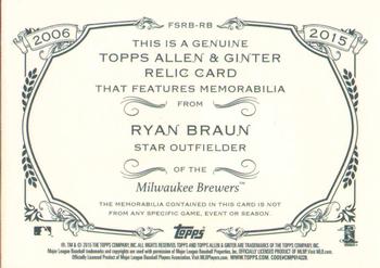 2015 Topps Allen & Ginter - Full Size Relic #FSRB-RB Ryan Braun Back