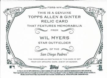 2015 Topps Allen & Ginter - Full Size Relic #FSRB-WM Wil Myers Back