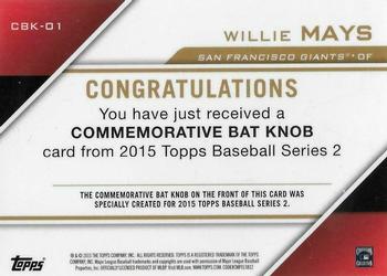 2015 Topps - Commemorative Bat Knobs #CBK-01 Willie Mays Back