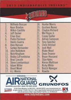 2015 Choice Indianapolis Indians #NNO Cover Card / Checklist Back