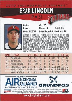 2015 Choice Indianapolis Indians #13 Brad Lincoln Back