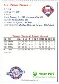 1995 Mellon Bank Philadelphia Phillies #NNO Darren Daulton Back