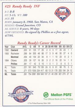 1995 Mellon Bank Philadelphia Phillies #NNO Randy Ready Back
